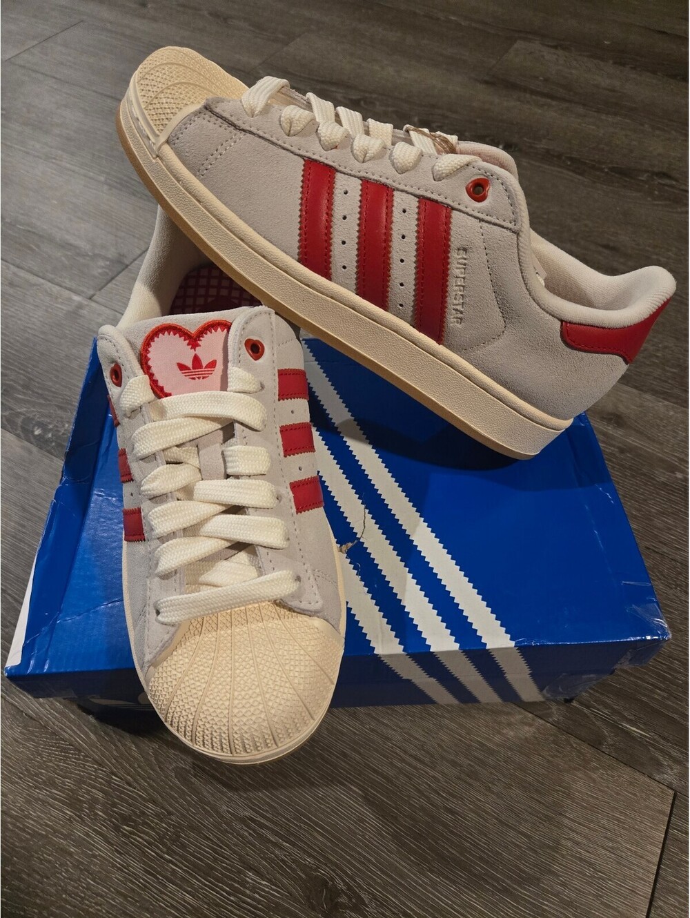 adidas Superstar II Valentines KH9037 Womens 8.5 Cream Red Pink New Box